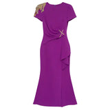Long Dress Summer 2022 new purple nail drill elegant temperament close waist fish tail evening dress - Lootquake