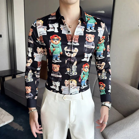 Vintage Long Sleeve Shirt Men Fashion Trendy Noble Printed Slim Mens Clothing Streetwear Autumn Mens Floral Shirts Plus Size 6XL - Lootquake