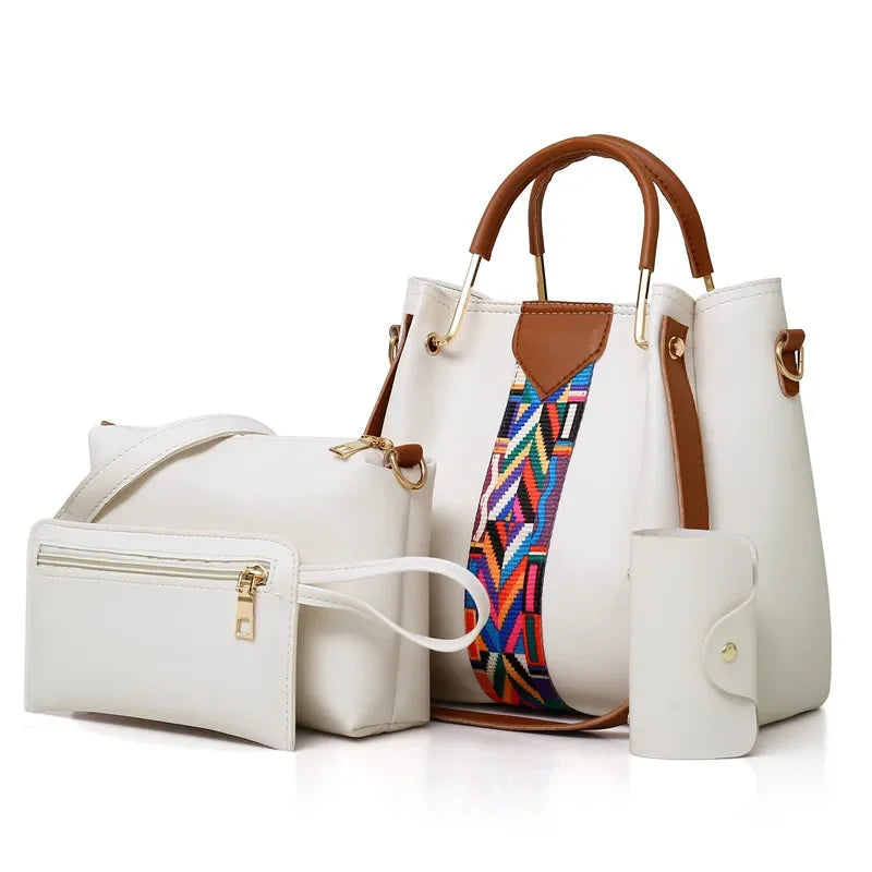 4 Pcs Luxury Handbag Set | Large Capacity Tote Bag, Fashion Shoulder Bag, Wallet & Card Case for Women (Patchwork)