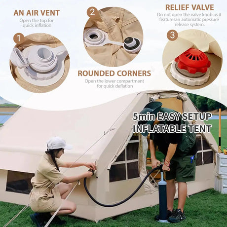 4-6 People Inflatable Tent with Pump Portable Blow Up Tent Easy Set-up Air Tent，4 Season Inflatable Tents for Camping - Lootquake