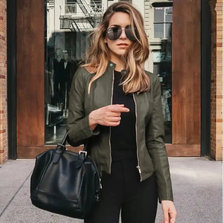 New Vintage Women PU Leather Bomber Jacket Fashion Casual Autumn Winter Zipper Windbreaker Streetwear Female Blazer Y2K Clothes - Lootquake