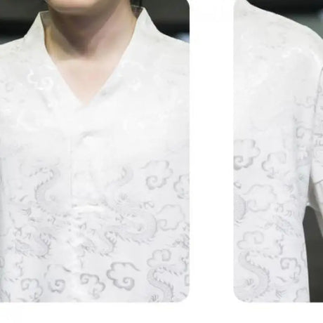 M-5XL Plus Size Men Dragon Pattern Shirt Short Sleeve V Neck Summer Streetwear Stain Chinese Pullover Blouse for Men XXXXXL - Lootquake