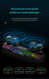 Barre de son sans fil Bluetooth pour jeux vidéo, USB, stéréo 3D, caisson de basses, FM, horloge, barre de son intérieure, haut-parleur pour ordinateur, offre spéciale