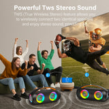 Altavoz inalámbrico portátil Bluetooth, altavoz boombox potente con subwoofer, sonido estéreo de graves profundos y potente, resistente al agua IP65.