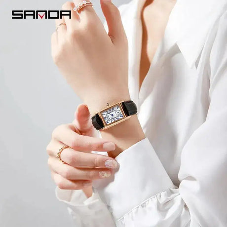 SANDA 1116 New Fashion 2024 Elegant Design Rectangle Dial Water Resistant Quartz Movement Business Women Analog Wrist Watch - Lootquake