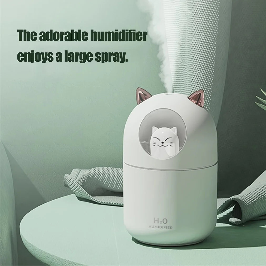 Difusor de aceites esenciales en aerosol H2O con diseño de gato, 300 ml, aromaterapia, portátil, minihumidificador para coche