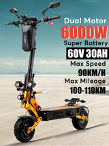 Patinete eléctrico todoterreno YUME X11+ de 6000 W con motor dual, 60 V-30 Ah, para adultos, velocidad máxima de 95 km/h, motor sin escobillas, alcance de 100 km.