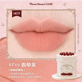 Crema labial Flower Knows Strawberry Cupid Cake, barra de labios hidratante mate, maquillaje de labios suave y sedoso, cosméticos profesionales.