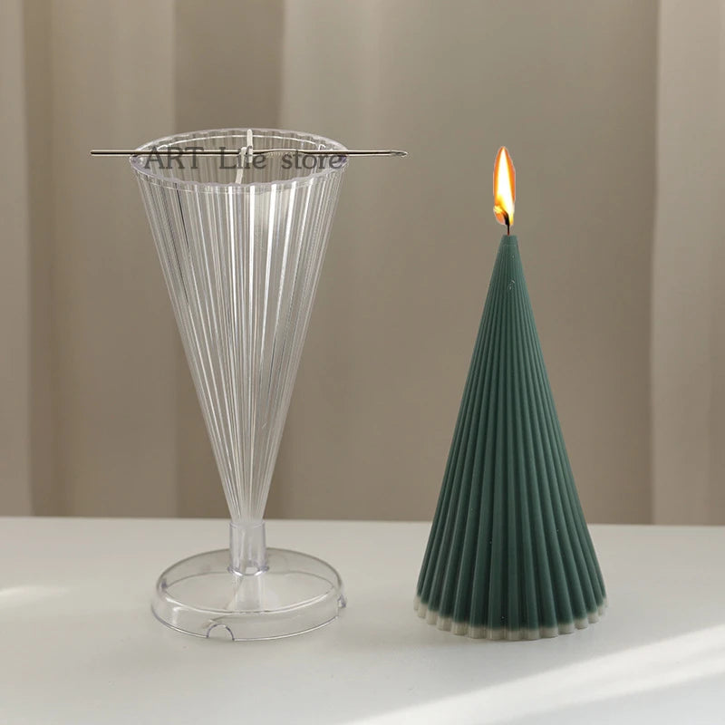 Molde cónico a rayas para velas, herramienta para hacer velas de aromaterapia, hecha a mano, para decoración del hogar, moldes de plástico acrílico.