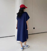 Vestido largo blanco con estampado Harajuku para mujer, ropa Y2K, informal, de manga corta y cuello redondo, moda coreana, vestidos sueltos de verano para mujer 2024