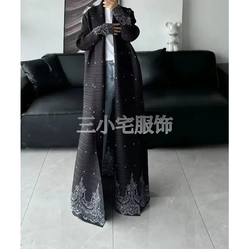 Autumn and Winter New Abaya Fashion Lapel Pleated Long Sleeved Cardigan Windbreaker Jacket Saudi Abayas for Women - Lootquake