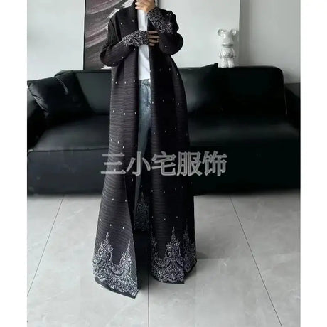 Autumn and Winter New Abaya Fashion Lapel Pleated Long Sleeved Cardigan Windbreaker Jacket Saudi Abayas for Women - Lootquake