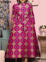 Plus Size 5XL VONDA Bohemian Maxi Long Dress 2024 Women Printed Sundress Fashion Long Sleeve Vestidos Casual Loose Robe - Lootquake