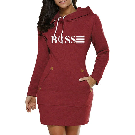 Simplicity Midi Dresses Casual Autumn Winter Daily Comfortable Fashion Slim Fit Pocket Long Sleeves Hoodies Collar Zipper Design - Lootquake