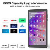 Tablette PRITOM 8 pouces Android 13, 8 Go (4+4 extensibles) RAM 64 Go ROM, 1 To extensible, écran IPS 1280x800, batterie 5000 mAh, double caméra, Wi-Fi