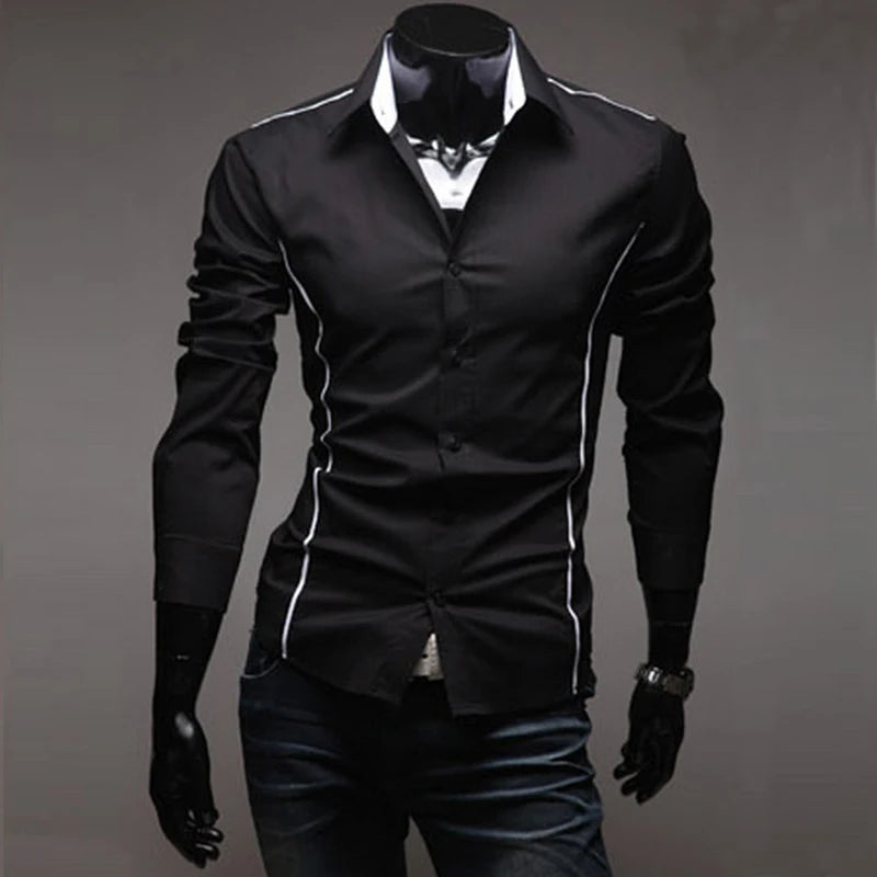 Mens Casual Shirts 2024 Single Breasted Mens Slim Fit Dress Long Sleeve Shirts Soild Male Social Shirts Designer Chemise Homme