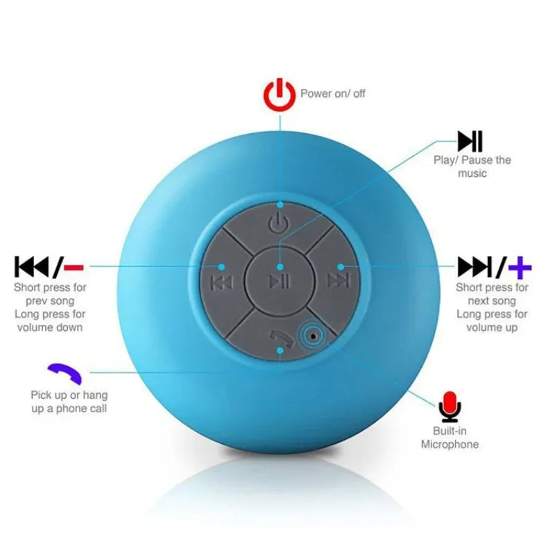 Altavoz Bluetooth inalámbrico resistente al agua con ventosa para coche y ducha.