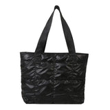 Fashion Ladies Tote Handbags Large Capacity Cotton Padded Shopping Bag Rhombus Portable Handbag Quilted Solid for Leisure Travel - Lootquake
