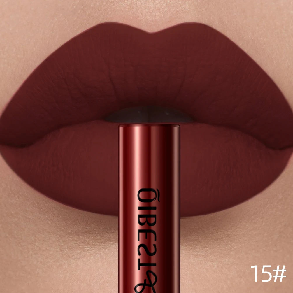 QIBEST Rouge à lèvres liquide mat Waterproof longue tenue Velours Gloss à lèvres Tube de teinte Pigment Nude mat Rouge à lèvres Maquillage des lèvres