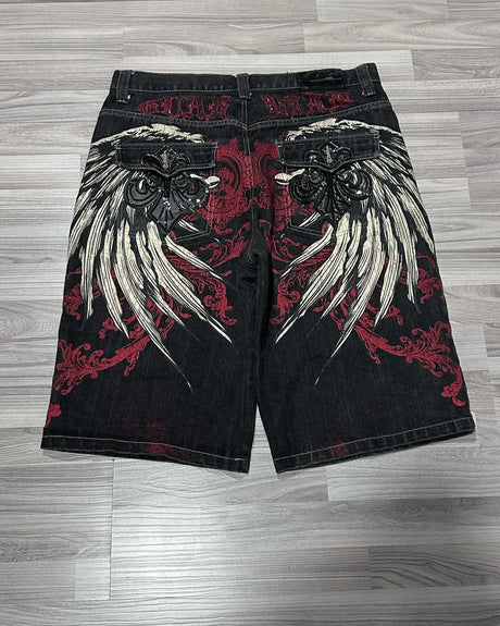 Retro southpole jeans skull watermark loose jeans men women y2k harajuku gothic hip hop skateboard pants street wear mom jeans - Lootquake