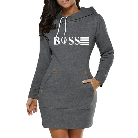 Simplicity Midi Dresses Casual Autumn Winter Daily Comfortable Fashion Slim Fit Pocket Long Sleeves Hoodies Collar Zipper Design - Lootquake