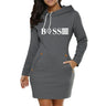 Simplicity Midi Dresses Casual Autumn Winter Daily Comfortable Fashion Slim Fit Pocket Long Sleeves Hoodies Collar Zipper Design - Lootquake