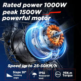 Bicicleta eléctrica BURCHDA RX80 para adultos, motor de 1000 W, batería de 48 V 20 Ah, neumáticos anchos todoterreno de 26", bicicleta eléctrica para montaña y nieve, ciclismo todoterreno