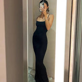 Dulzura Women 2025 Summer Party Club Evening Streetwear Bodycon Beach Basic Black Long Dress Wholesale Items For Business D22775