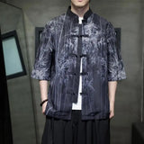 Men Chinese Style Hanfu Shirt Mens loose Tops Tang Suit Bamboo Printing Traditional Kung Fu Shirts Male Casual Shirts M-XXXXXL - Lootquake