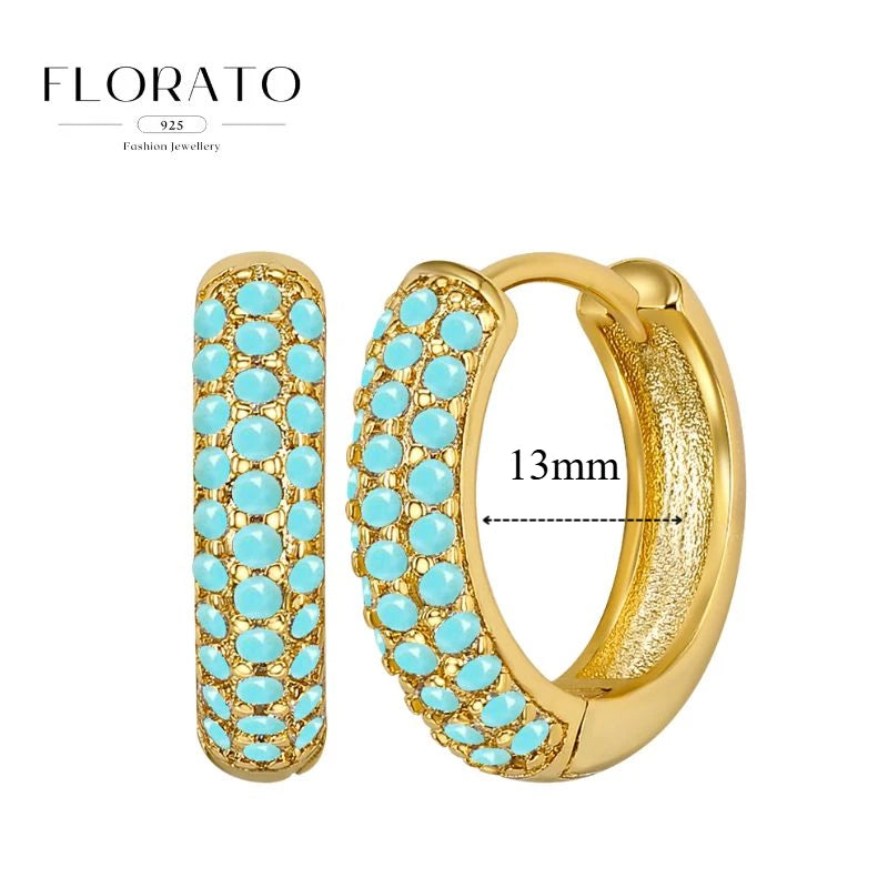 Pendientes de plata de ley 925 con microincrustaciones de circonitas en forma de aro y hebilla geométrica de lujo, joyería de moda, regalo al por mayor