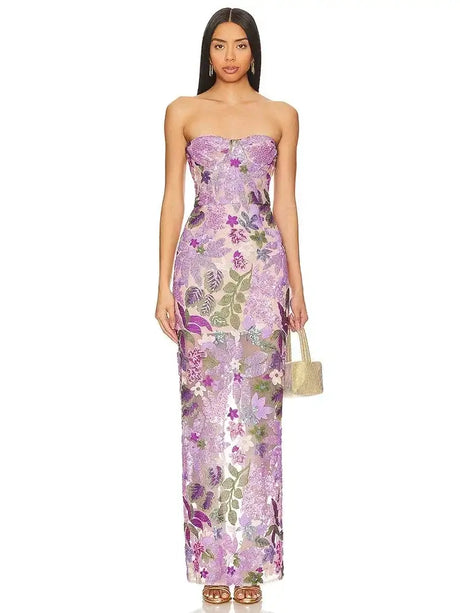2025 Summer New Bra Heavy Industry Sequins Split Long Dress Women's Elegant Celebrity Club Party Evening Dress Wholesa - Lootquake