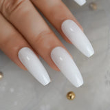 Milk White Long Ballerina Nails Glossry Shiny Pure Color Extra Long Acrylic Nail Tips gel Polish Cover 24
