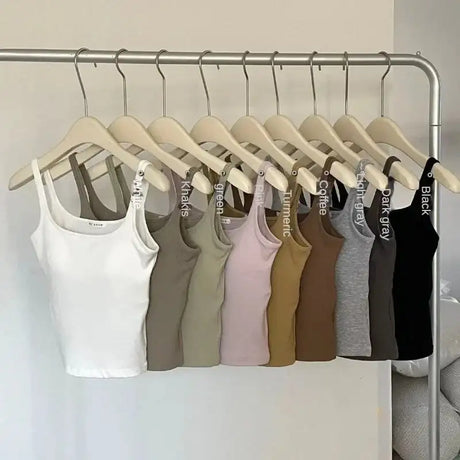 Solid All-Match Invisible Integrated Chest Pad Cami 2024 Spring New Korean Women clothes Short Sleeveless Top - Lootquake