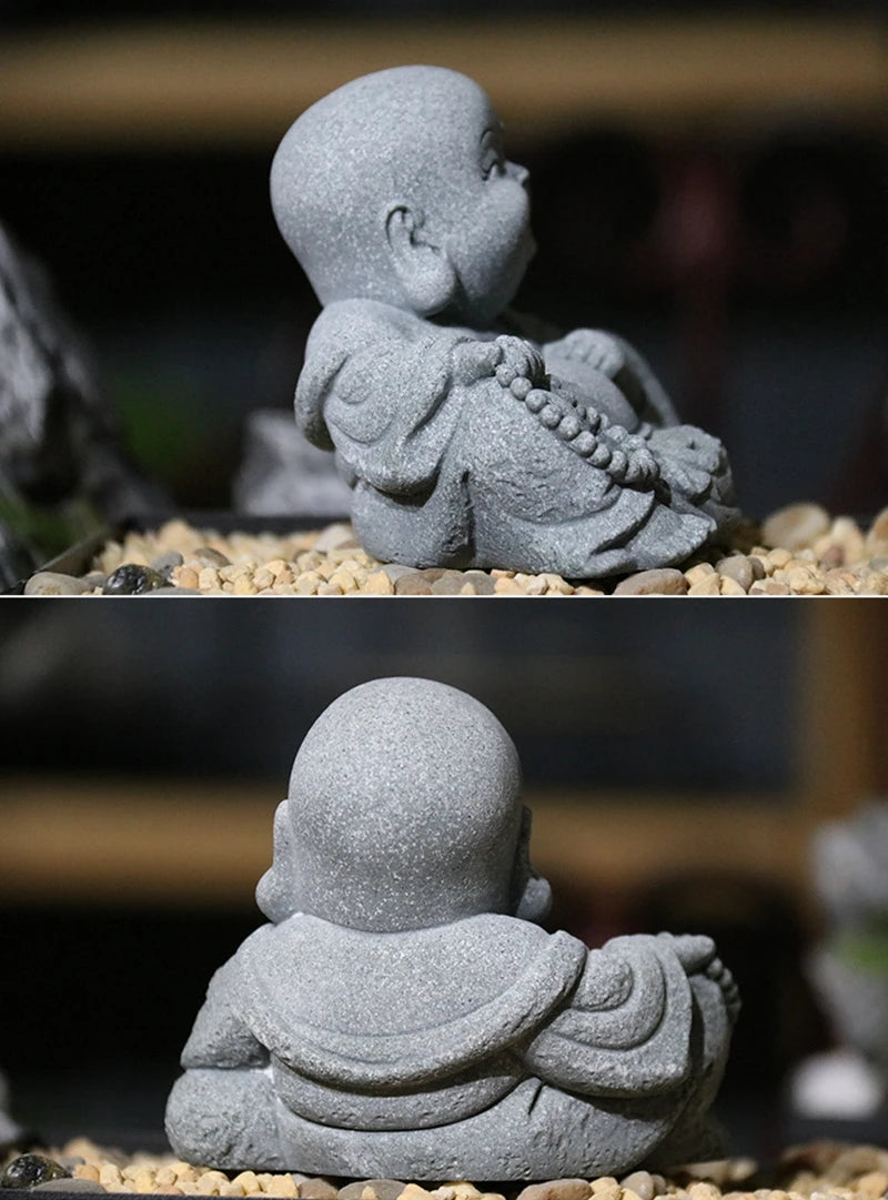Buddha Stone Statue Little Buddhist Monks Tibetan Buddhism Figurines Zen Garden Ornament Meditation Home Aquarium Decoration