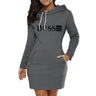 Simplicity Midi Dresses Casual Autumn Winter Daily Comfortable Fashion Slim Fit Pocket Long Sleeves Hoodies Collar Zipper Design - Lootquake