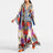 Ethnic Retro Spring Print Boho Long Dress Women Sexy Stand Collar Lace-up Party Dress Fall Long Sleeve Loose Ladies Maxi Dresses - Lootquake