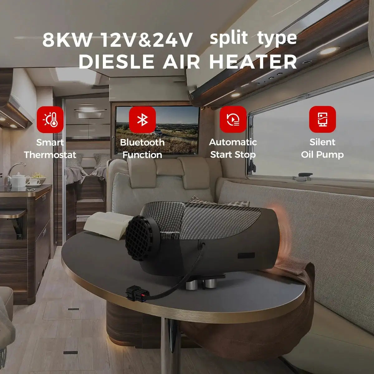 8KW portable Diesel Air Heater 12V&24V bluetooth App & Remote Control w/Automatic Altitude Night Heater for RV tent campervan - Lootquake