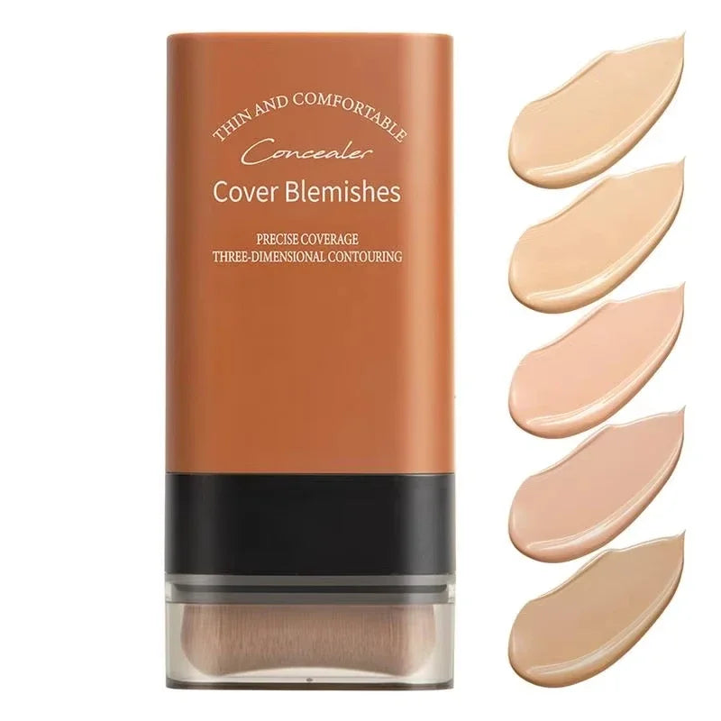 Base de maquillaje mate en barra, multiusos, borrador, cobertura total, resistente al agua, duradera, control de grasa, cobertura para el acné, con brocha.