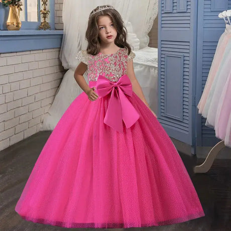 New Christmas Party Princess long dress children's dress children's gauze lace birthday party dinner ball big butterfly dress - Lootquake