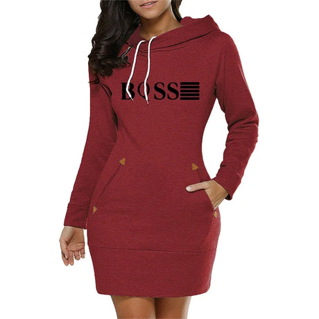 Simplicity Midi Dresses Casual Autumn Winter Daily Comfortable Fashion Slim Fit Pocket Long Sleeves Hoodies Collar Zipper Design - Lootquake