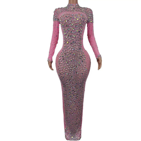 Sexy Party Banquet Evening Dresses Women Sparkly Rhinestone Long Dress Nightclub Singer Stage Costume Festival Clothing Cuixing - Lootquake