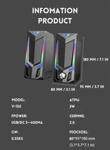 Altavoz para computadora Bluetooth RGB, altavoz para computadora de escritorio, altavoz para computadora portátil, altavoz estéreo de escritorio, alimentación por USB, con LED ambiental