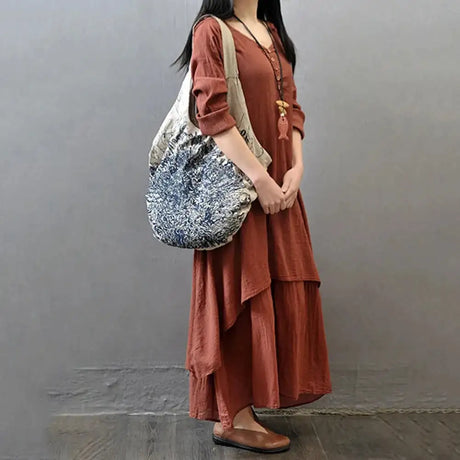 Women Elegant Linen White Dresses Bohemia Layering Vintage Robe Long Sleeve Loose Long Dress Female Autumn Vestidos - Lootquake