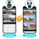 Caméra IP PTZ extérieure à trois objectifs, 6K HD, trois écrans, WiFi, suivi automatique, double objectif 4K, caméra de vidéosurveillance sans fil iCsee