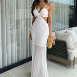 Mesh Long Dress Women Summer Cutout Party Dresses Cover Up Elegant Slim Split Maxi Vestidos Holiday Beach Robe - Lootquake