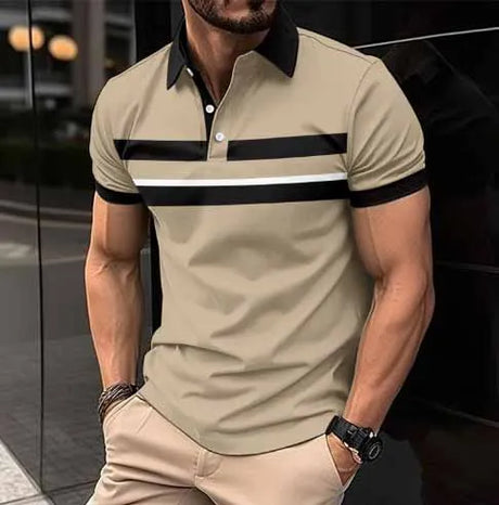2024 Polo Shirt Polyester Casual Beach Polo Shirts Summer Contrast Striped Printing Shirts Mens Polo Shirts Mens Best For Man - Lootquake