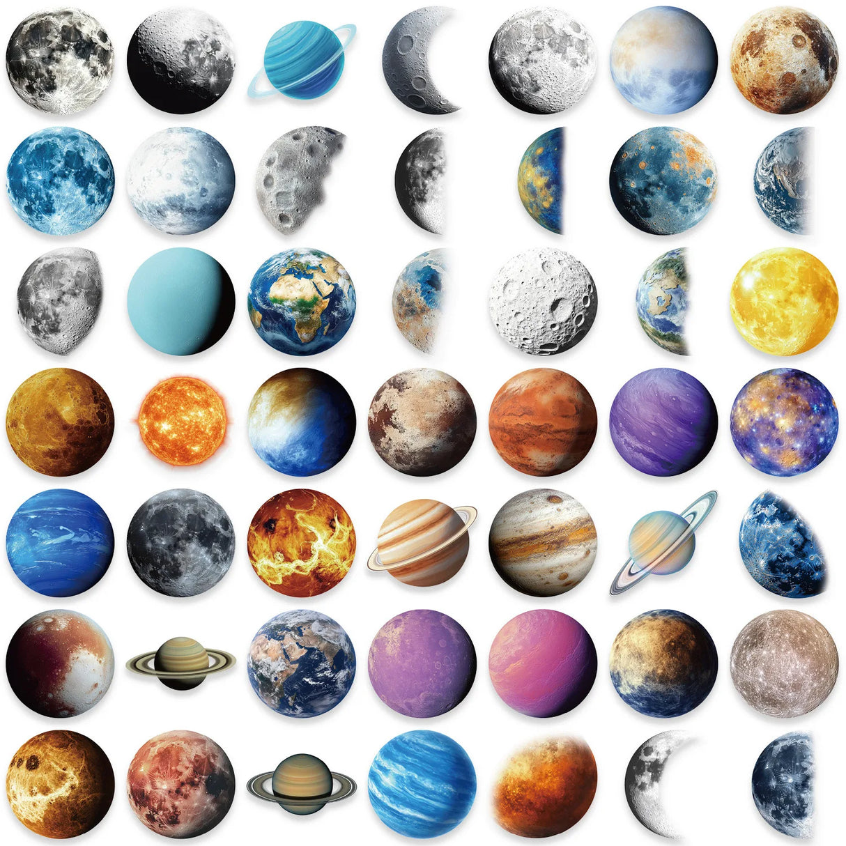 10/50PCS Cartoon Moon Planet Stickers Transparent PET Material Decals Decoration Luggage Laptop Guitar Car Bike Sticker Kids Toy - Lootquake