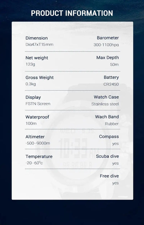 Men Dive Computer Watch Waterproof 100M Smart Digital Free Diving Watches Barometer Compass Temperature Clock - Lootquake