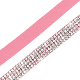 Soft Suede Leather Cat Collar Bling Rhinestone Cats Collars with Bell Safety Breakaway Pet Puppy Necklace Adjustable XS S Pink