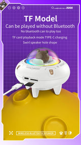 Mini haut-parleur portable Bluetooth avec éclairage LED RGB, design OVNI, vaisseau spatial, haut-parleur sans fil, idéal comme cadeau, compatible TF